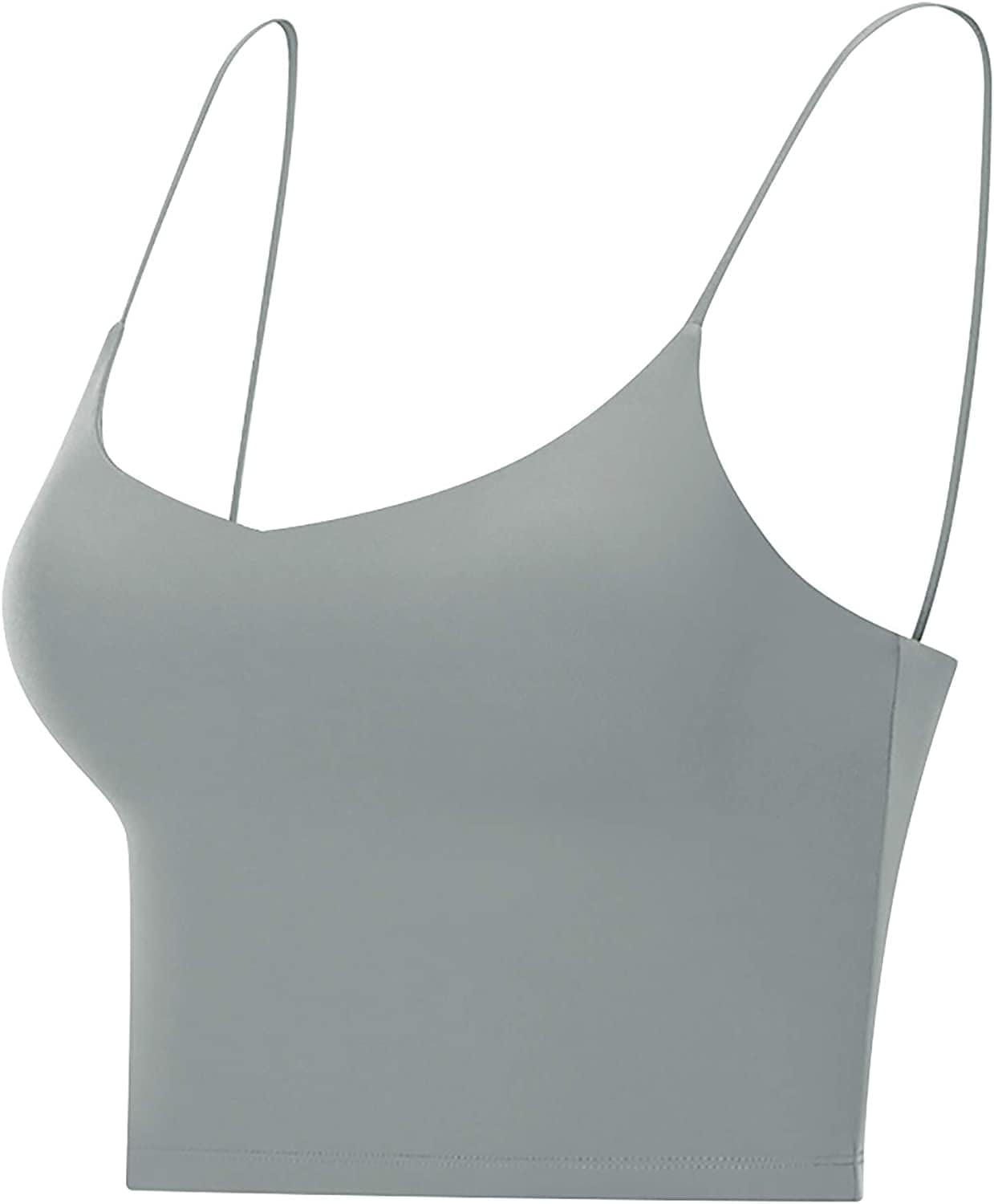 V Neck Padded Yoga Sports Bra Camisole with Shelf Bra for Women Athletic Tank Tops Crop Top Workout Shirts Gray / X-Large