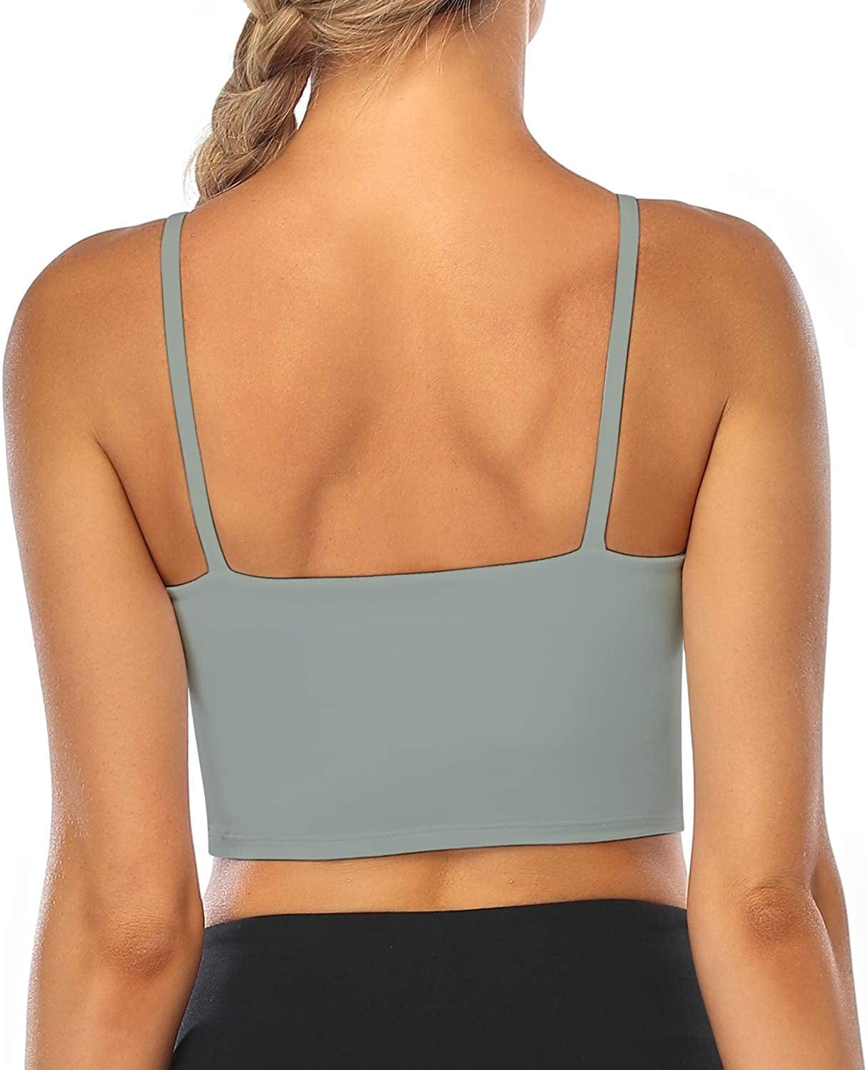 V Neck Padded Yoga Sports Bra Camisole with Shelf Bra for Women Athletic Tank Tops Crop Top Workout Shirts Gray / X-Large