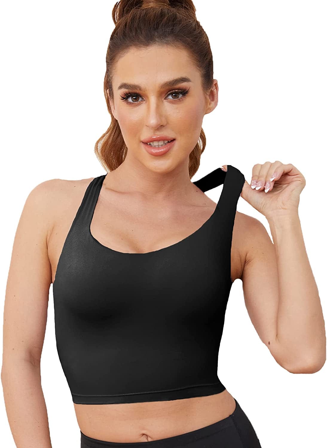 V Neck Sports Bras for Women Longline Wirefree Padded Camisole Yoga Bra Medium Support Workout Crop Top Tank Tops for Girls
