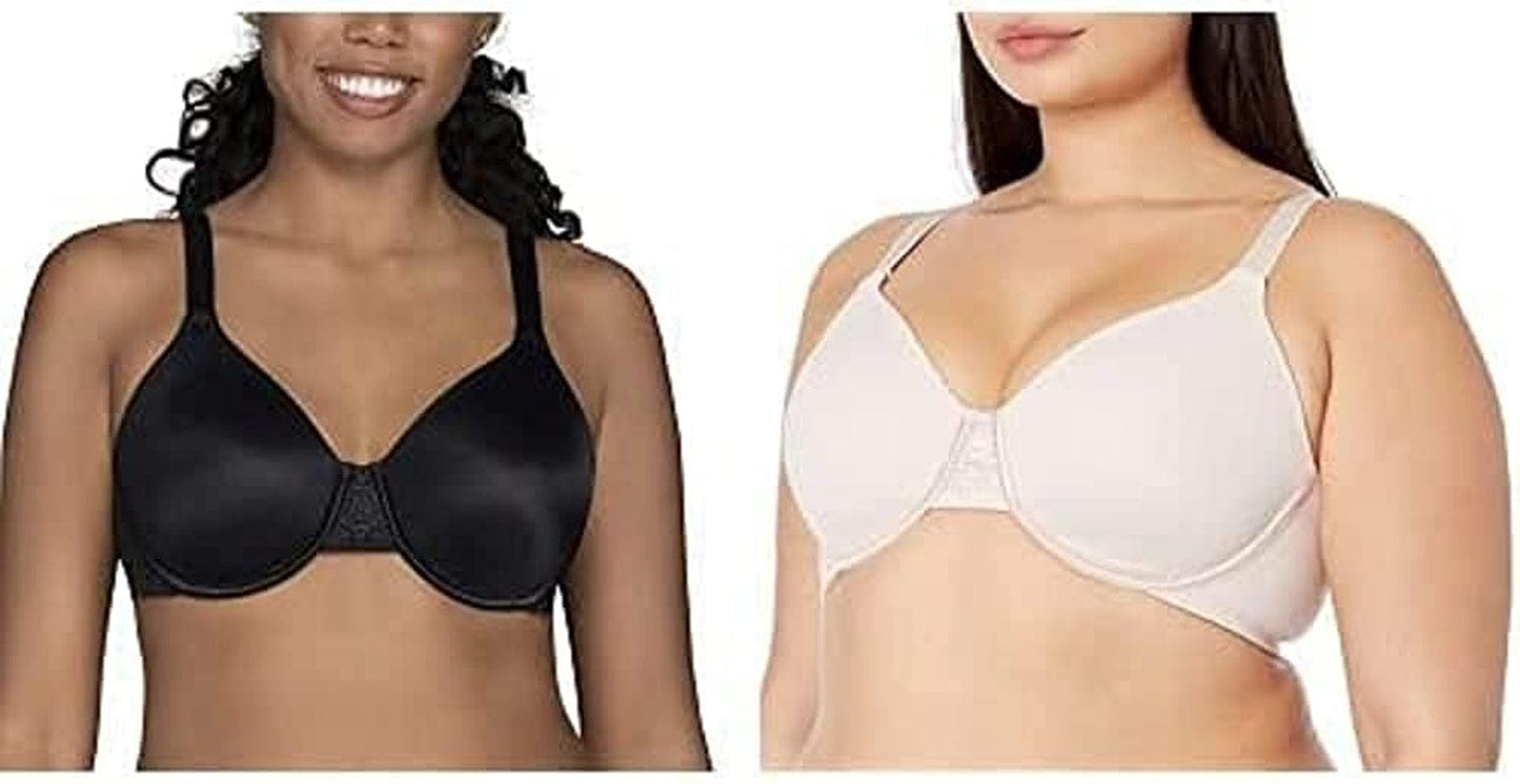 Vanity Fair Women'S Beauty Back Smoothing Minimizer Bra (36C-42H) 2 Pack - Sheer Quartz/Midnight Black / Beauty Back / 36D