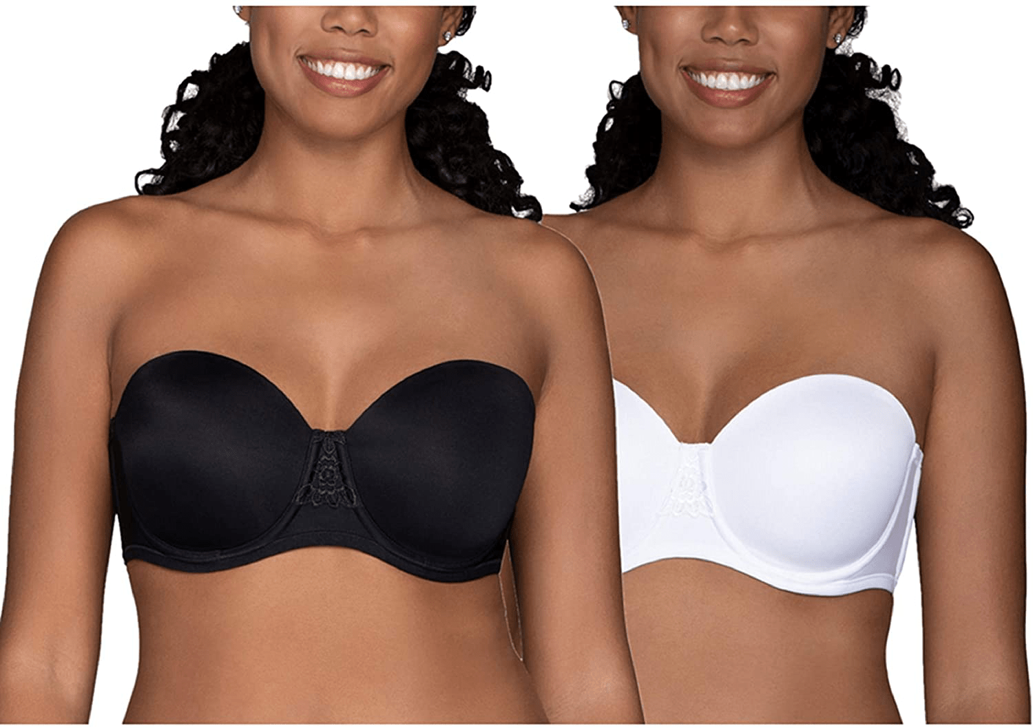 Vanity Fair Women's Beauty Back Smoothing Strapless Bra (34B - 44DD) Black/White (2 Pack) / 44D