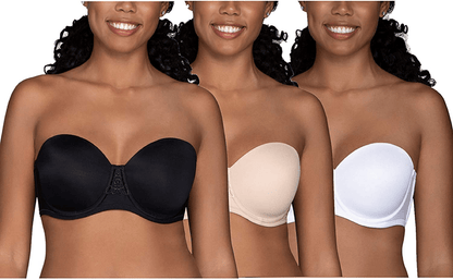 Vanity Fair Women's Beauty Back Smoothing Strapless Bra (34B - 44DD) Black/White/Beige (3 Pack) / 38DD