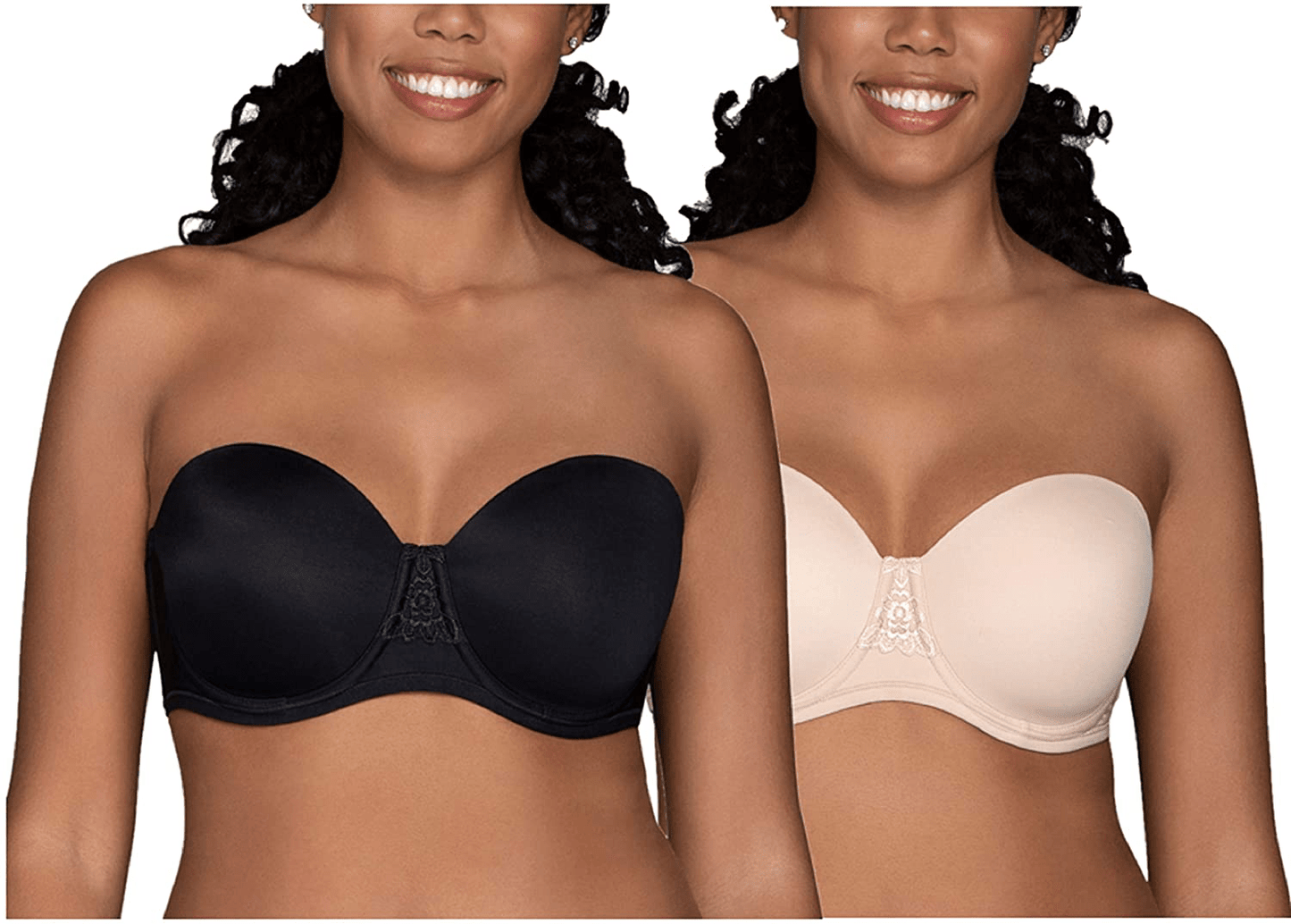 Vanity Fair Women's Beauty Back Smoothing Strapless Bra (34B - 44DD) Black/Beige (2 Pack) / 34C