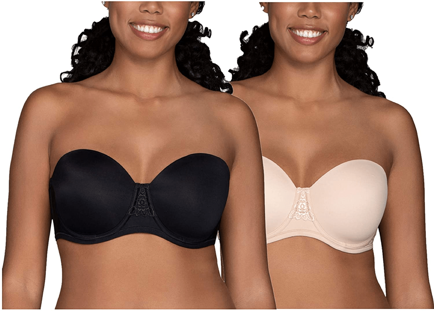 Vanity Fair Women's Beauty Back Smoothing Strapless Bra (34B - 44DD) Black/Beige (2 Pack) / 34C