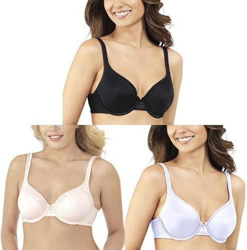 Vanity Fair Women'S Body Caress Full Coverage Underwire Bra 75335 Midnight Black/Sheer Quartz Lace/Star White / 3 / 38B