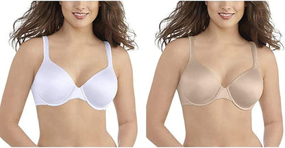 Vanity Fair Women'S Body Shine Full Coverage T-Shirt Bra Underwire - 2 Pack - White/Beige / Underwire / 36DD