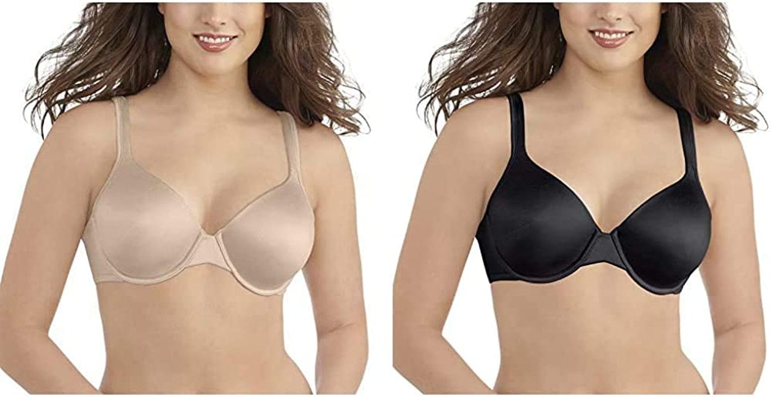 Vanity Fair Women'S Body Shine Full Coverage T-Shirt Bra Underwire - 2 Pack - Beige/Black / Underwire / 36B