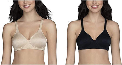 Vanity Fair Women'S Body Shine Full Coverage T-Shirt Bra Wirefree - 2 Pack - Beige Jacquard/Black Jacquard / Wirefree / 40DD