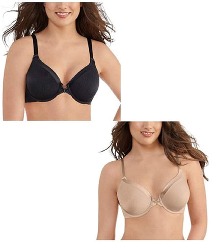 Vanity Fair Women'S Front Closure Bra with No-Poke Underwire (34B-44DDD) Average Figure - 2 Pack - Black/Beige / Average Figure (34B-42D) / 38DD