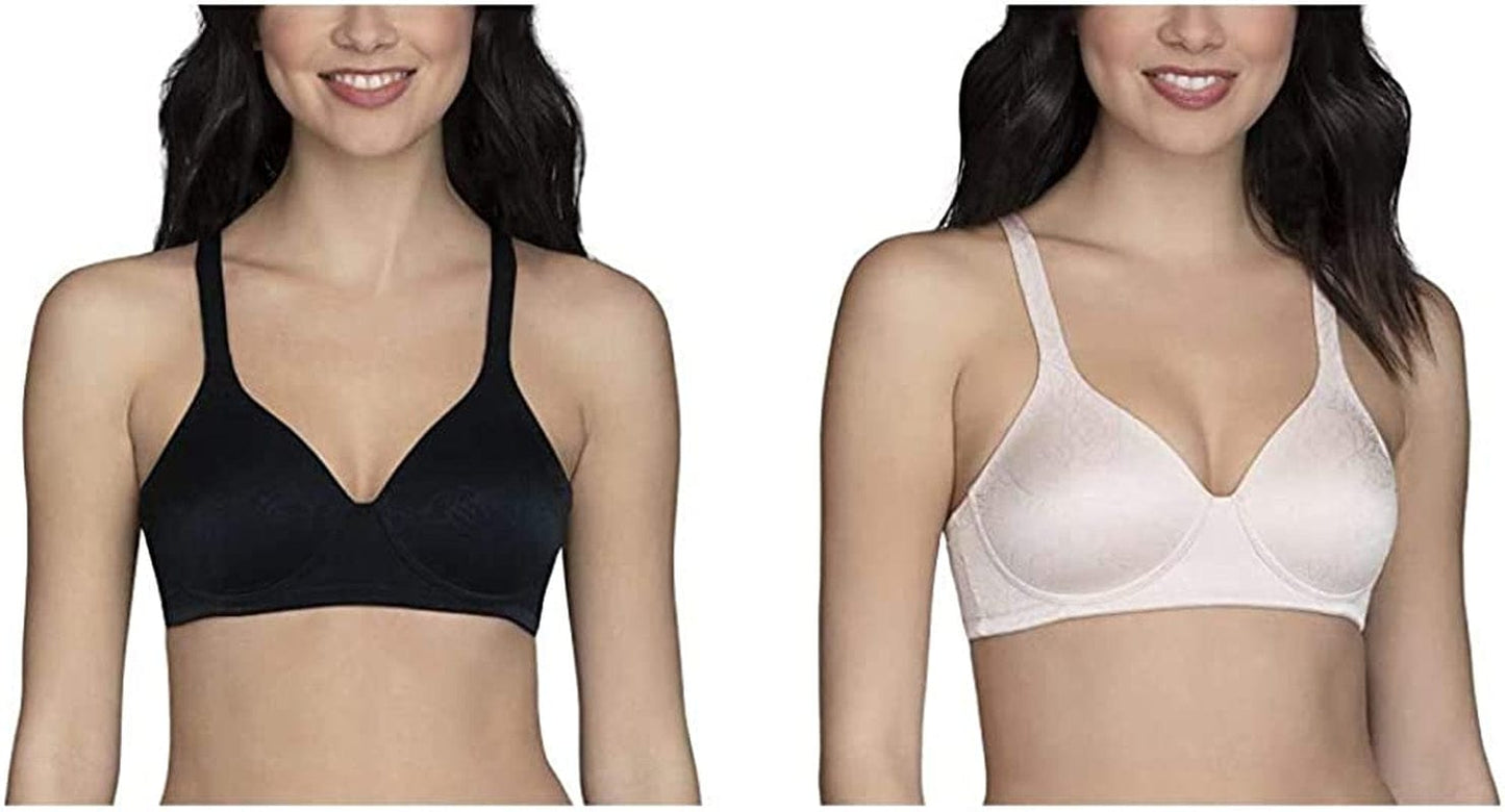 Vanity Fair Women'S Full Coverage Wirefree Bra 72298 Wirefree - 2 Pack - Black Jacquard/Quartz Jacquard / 38D
