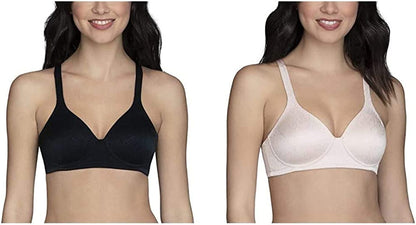 Vanity Fair Women'S Full Coverage Wirefree Bra 72298 Wirefree - 2 Pack - Black Jacquard/Quartz Jacquard / 38D