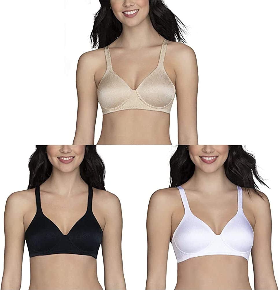 Vanity Fair Women'S Full Coverage Wirefree Bra 72298 Wirefree - 3 Pack - Beige Jacquard/Black Jacquard/White Jacquard / 36D