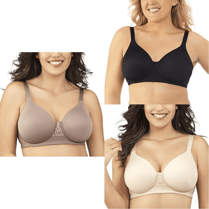 Vanity Fair Women's Full Figure Beauty Back Smoothing Bra (36C-42H) Wirefree - 3 Pack - Walnut/Black/Beige / Wirefree / 38C