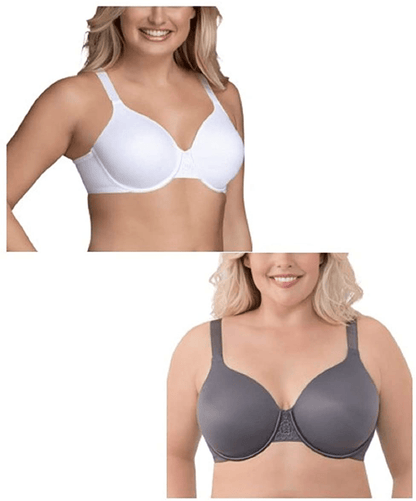Vanity Fair Women's Full Figure Beauty Back Smoothing Bra (36C-42H) Underwire - 2 Pack - White/Steele / Underwire / 40D