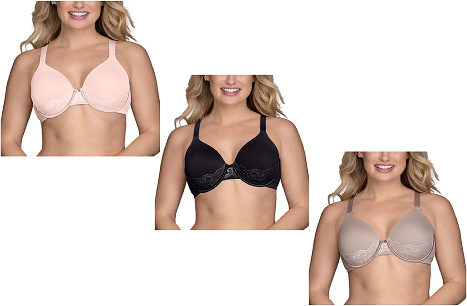 Vanity Fair Women'S Full Figure Beauty Back Smoothing Bra with Lace (36C-42DD) Underwire - 3 Pack - Champagne/Black/Toasted Coconut / Underwire (76382) / 38DD