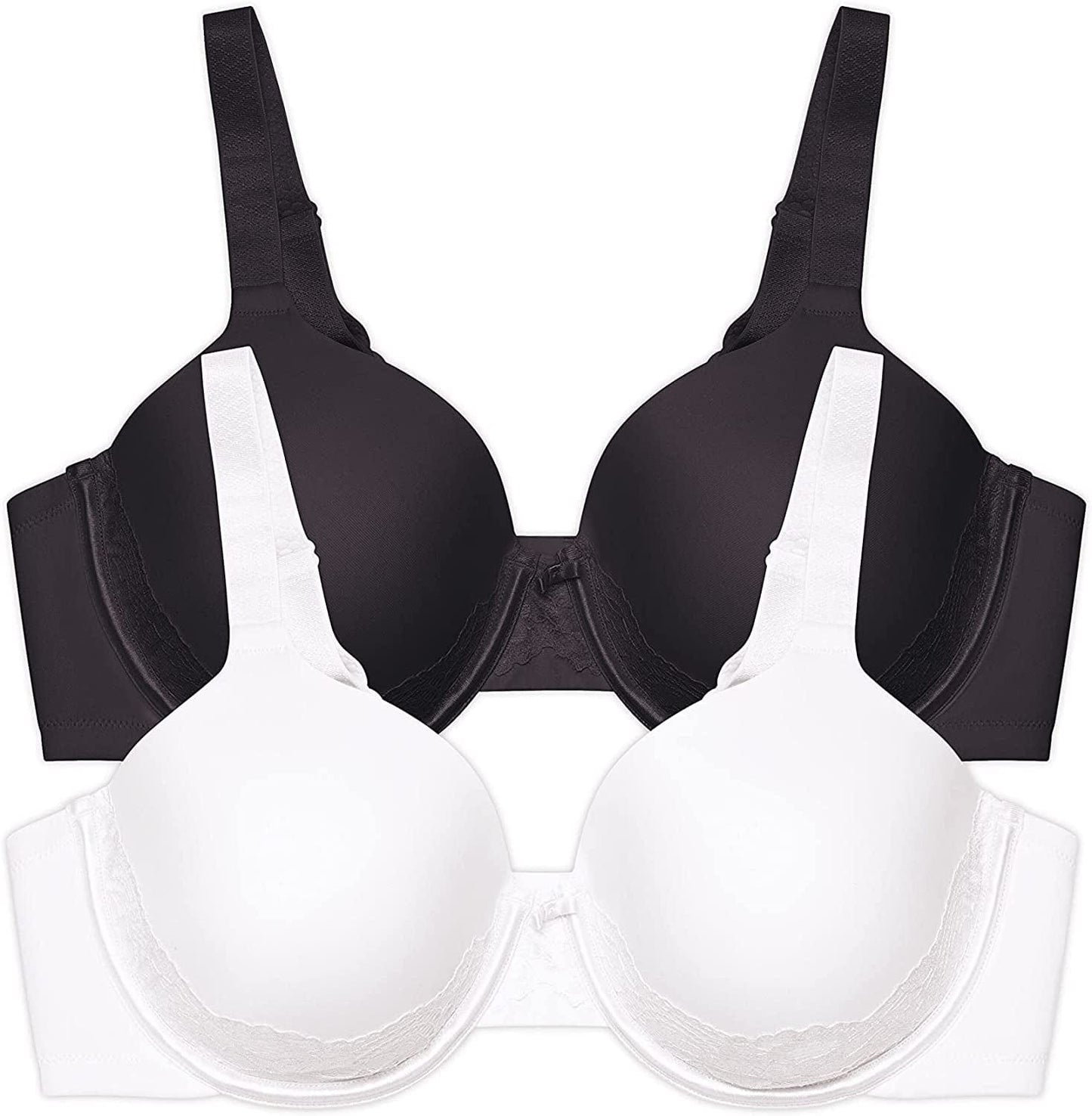 Vanity Fair Women'S Full Figure Beauty Back Smoothing Bra with Lace (36C-42DD) Underwire - 2 Pack - Black/White / Underwire (76382) / 38DD