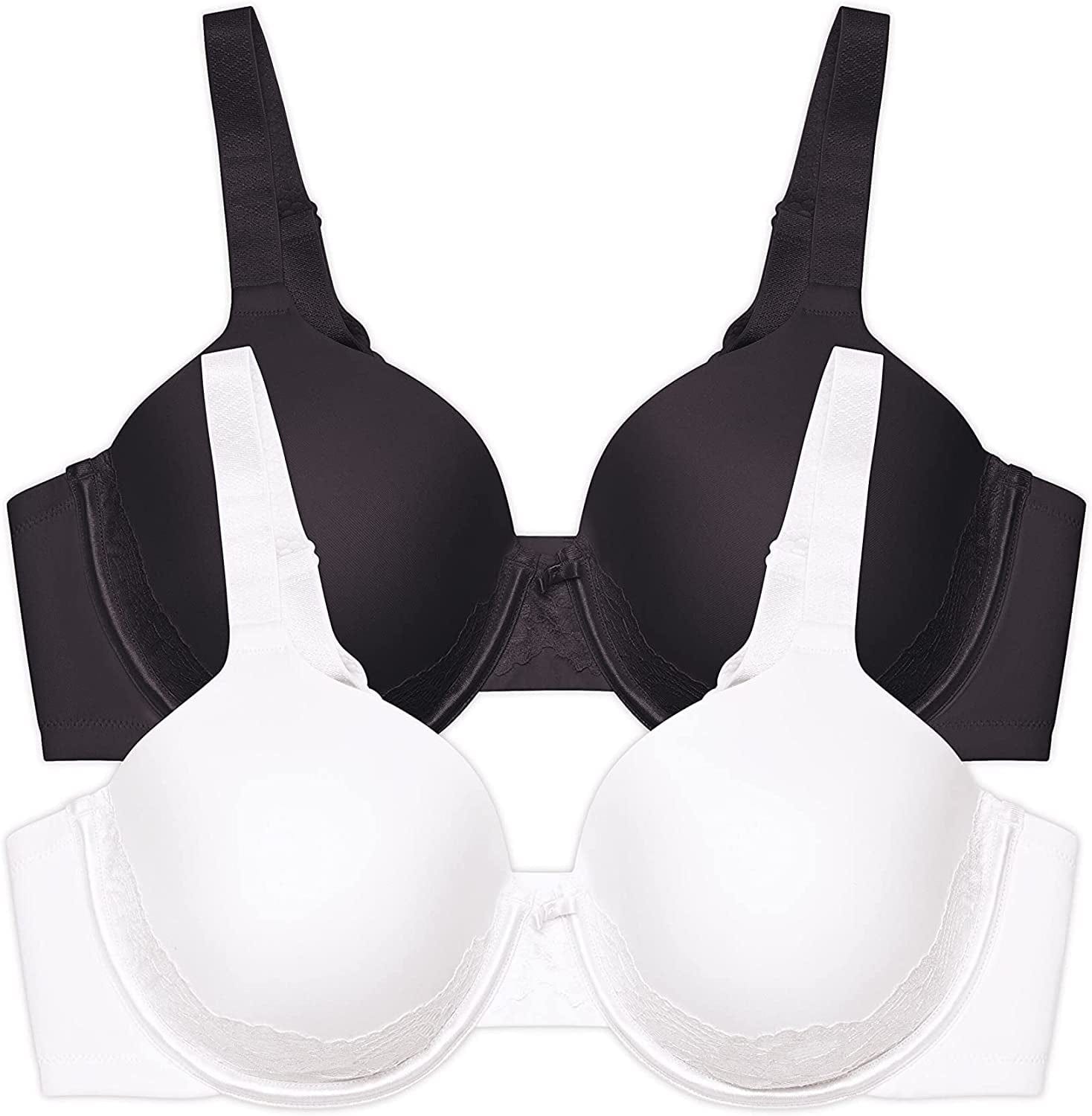 Vanity Fair Women'S Full Figure Beauty Back Smoothing Bra with Lace (36C-42DD) Underwire - 2 Pack - Black/White / Underwire (76382) / 38DD