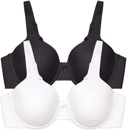 Vanity Fair Women'S Full Figure Beauty Back Smoothing Bra with Lace (36C-42DD) Underwire - 2 Pack - Black/White / Underwire (76382) / 38DD