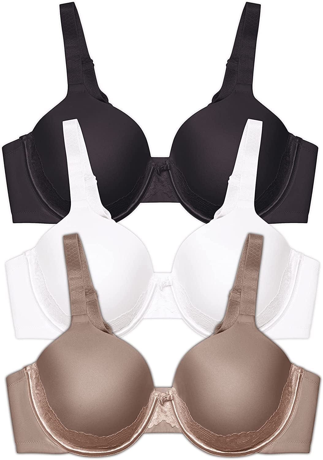 Vanity Fair Women'S Full Figure Beauty Back Smoothing Bra with Lace (36C-42DD) Underwire - 3 Pack - Black/White/Toasted Coconut / Underwire (76382) / 40C