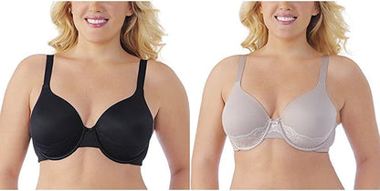 Vanity Fair Women'S Full Figure Beauty Back Smoothing Bra with Lace (36C-42DD) Underwire - 2 Pack - Black/Toasted Coconut / Underwire (76382) / 38DD
