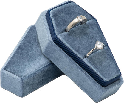Velvet Coffin Ring Box Case Holder for Gothic Wedding Ceremony,Gothic Jewelry Organizer Decorations (Black) Vintage Blue