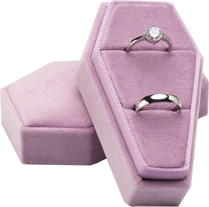 Velvet Coffin Ring Box Case Holder for Gothic Wedding Ceremony,Gothic Jewelry Organizer Decorations (Black) Purple