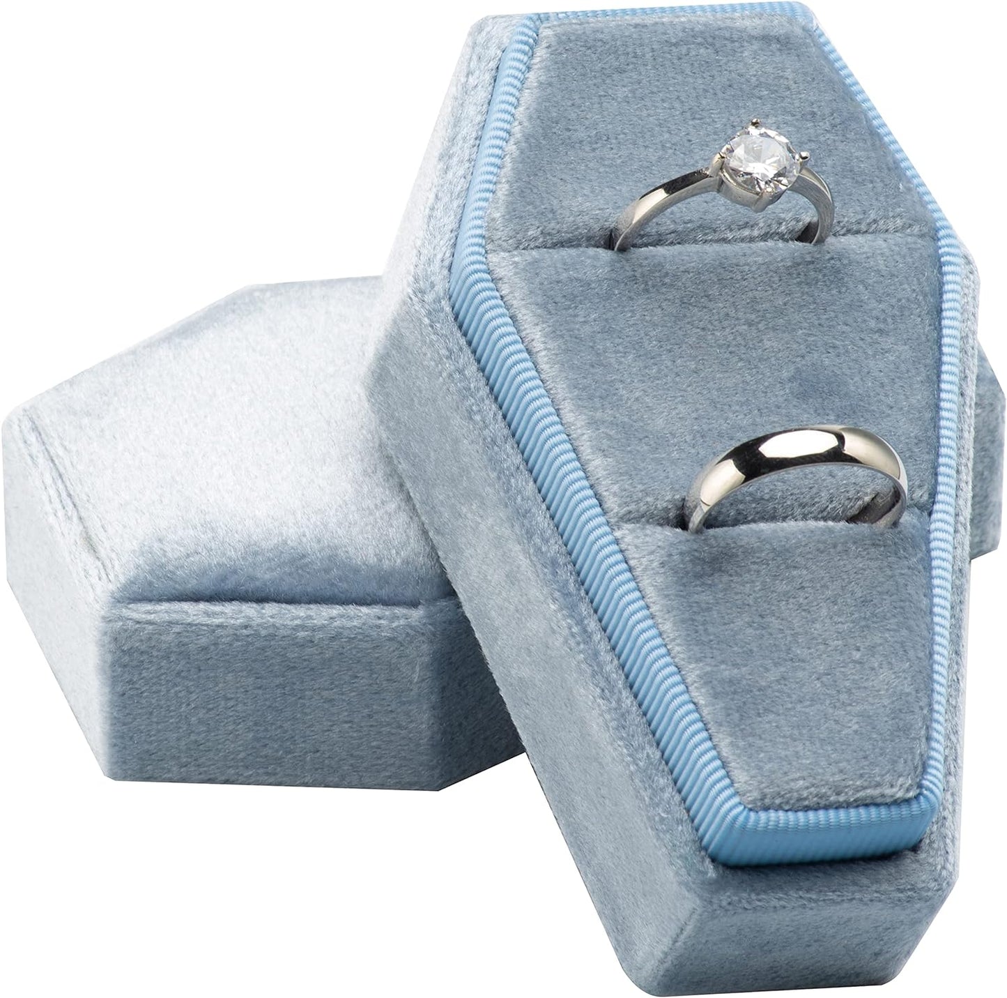 Velvet Coffin Ring Box Case Holder for Gothic Wedding Ceremony,Gothic Jewelry Organizer Decorations (Black) Light Ocean Blue