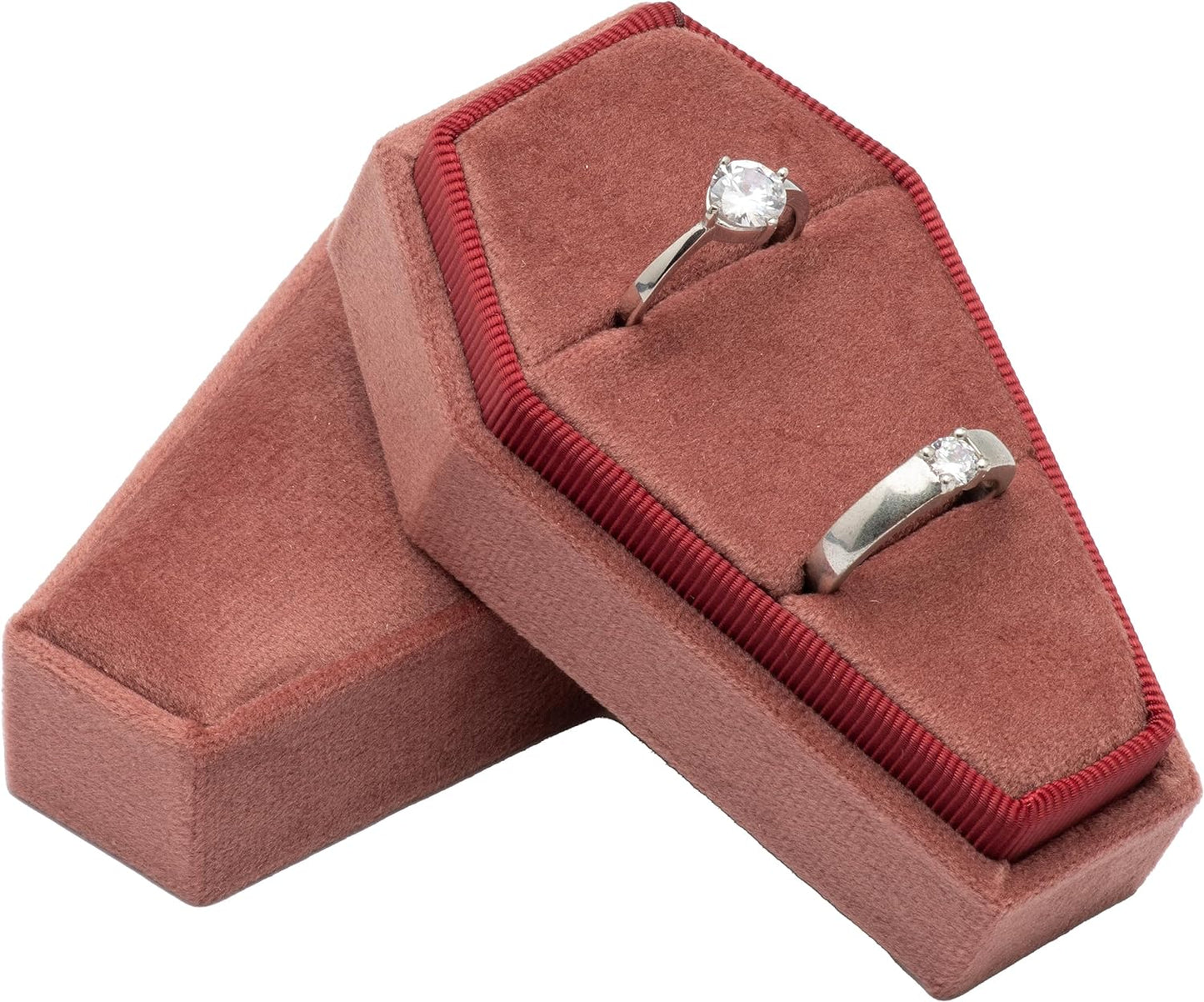 Velvet Coffin Ring Box Case Holder for Gothic Wedding Ceremony,Gothic Jewelry Organizer Decorations (Black) Dusty Rose