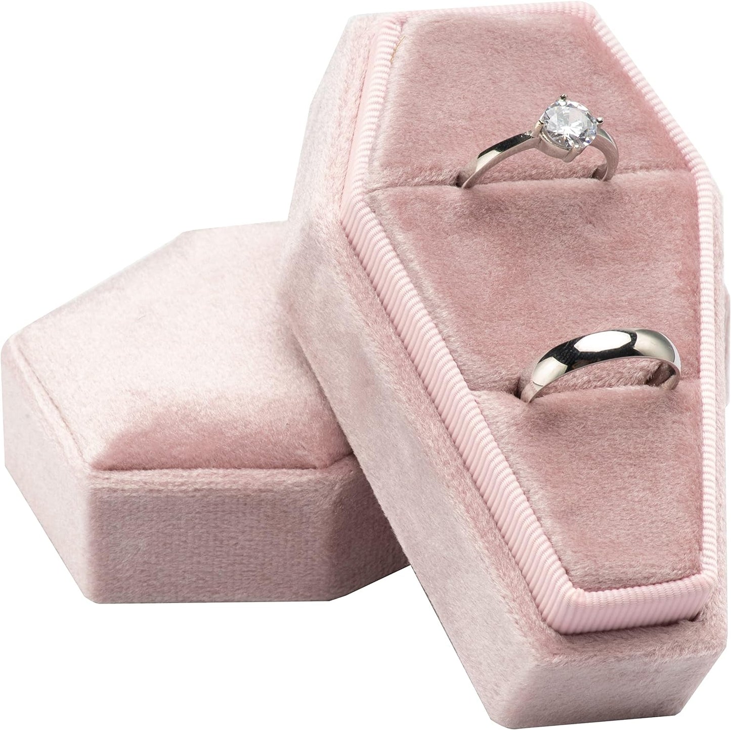 Velvet Coffin Ring Box Case Holder for Gothic Wedding Ceremony,Gothic Jewelry Organizer Decorations (Black) Pink