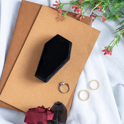 Velvet Coffin Ring Box Case Holder for Gothic Wedding Ceremony,Gothic Jewelry Organizer Decorations (Black)