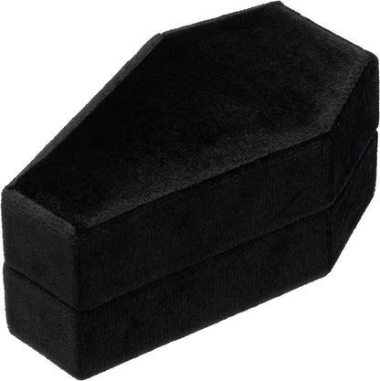 Velvet Coffin Ring Box Case Holder for Gothic Wedding Ceremony,Gothic Jewelry Organizer Decorations (Black)