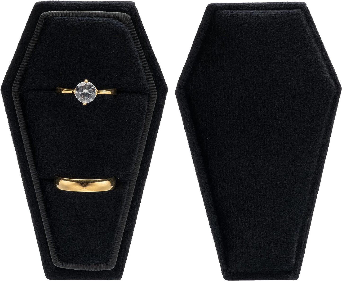 Velvet Coffin Ring Box Case Holder for Gothic Wedding Ceremony,Gothic Jewelry Organizer Decorations (Black)