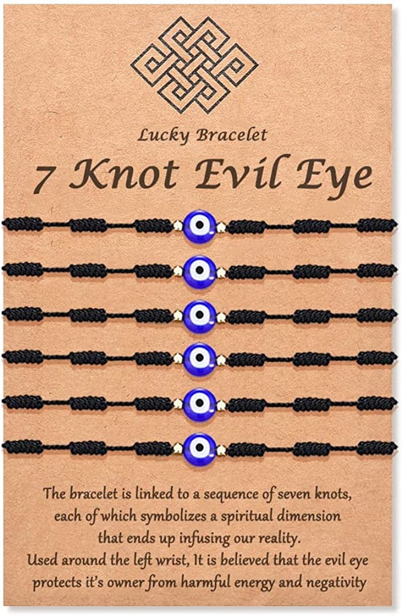 (Ver.3) Tarsus Evil Eye 7 Knot Lucky Bracelets Adjustable Red String Amulet for Women Men Girls & Boys （6 Pcs Bracelet） Apparel & Accessories > Jewelry > Bracelets Tarsus Black 6pcs  