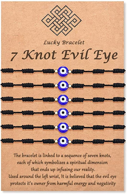 (Ver.3) Tarsus Evil Eye 7 Knot Lucky Bracelets Adjustable Red String Amulet for Women Men Girls & Boys （6 Pcs Bracelet） Apparel & Accessories > Jewelry > Bracelets Tarsus Black 6pcs  