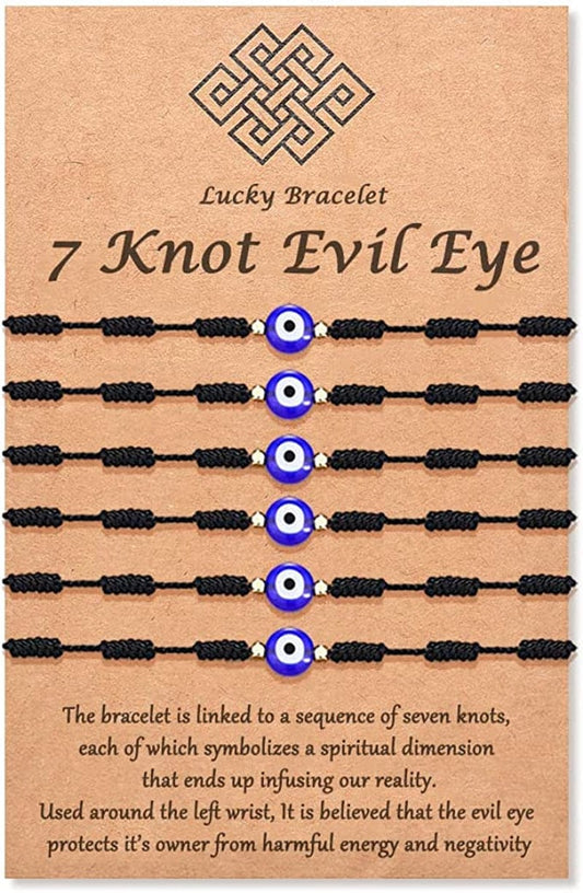(Ver.3) Tarsus Evil Eye 7 Knot Lucky Bracelets Adjustable Red String Amulet for Women Men Girls & Boys （6 Pcs Bracelet） Apparel & Accessories > Jewelry > Bracelets Tarsus Black 6pcs  