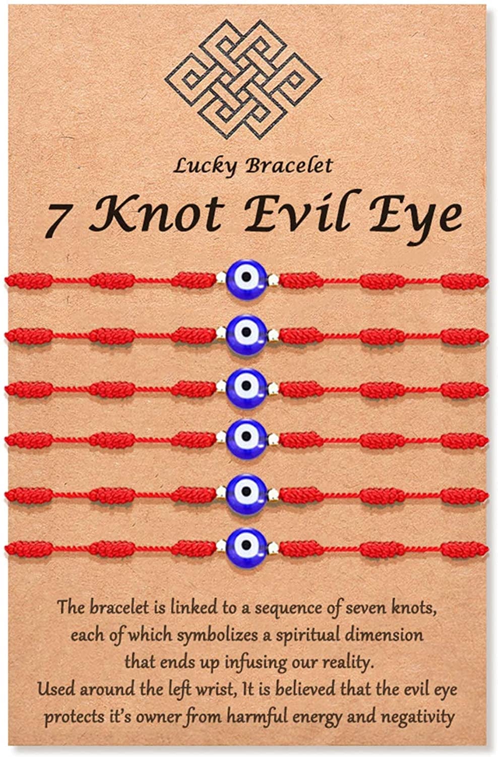 (Ver.3) Tarsus Evil Eye 7 Knot Lucky Bracelets Adjustable Red String Amulet for Women Men Girls & Boys （6 Pcs Bracelet） Apparel & Accessories > Jewelry > Bracelets Tarsus Red 6pcs  