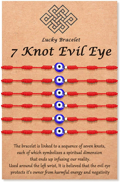 (Ver.3) Tarsus Evil Eye 7 Knot Lucky Bracelets Adjustable Red String Amulet for Women Men Girls & Boys （6 Pcs Bracelet） Apparel & Accessories > Jewelry > Bracelets Tarsus Red 6pcs  