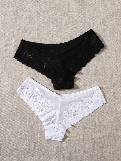 Verdusa Women'S Lace Thong Strappy Underwear Panty Set Sheer Floral Soft Low Waist