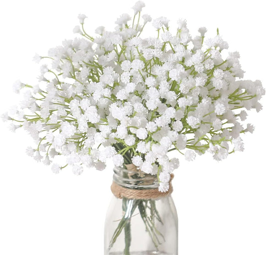 Veryhome 10PCS 30 Bunches White Babys Breath Flowers Artificial White Fake Flowers Gypsophila DIY Floral Bouquets Arrangement Wedding Home Decor（Vase NOT Included） White