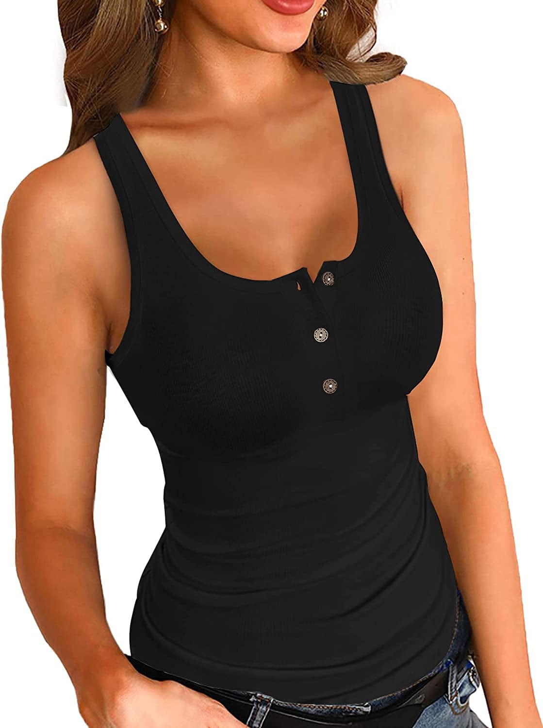 VICHYIE Tank Tops for Women Summer Sleeveless Shirts Ribbed Slim Fitted Tops B 1black / Small