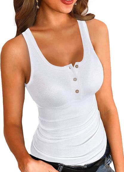 VICHYIE Tank Tops for Women Summer Sleeveless Shirts Ribbed Slim Fitted Tops B White / Medium