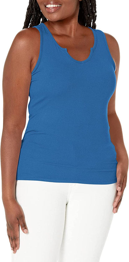 VICHYIE Tank Tops for Women Summer Sleeveless Shirts Ribbed Slim Fitted Tops Blue / Large