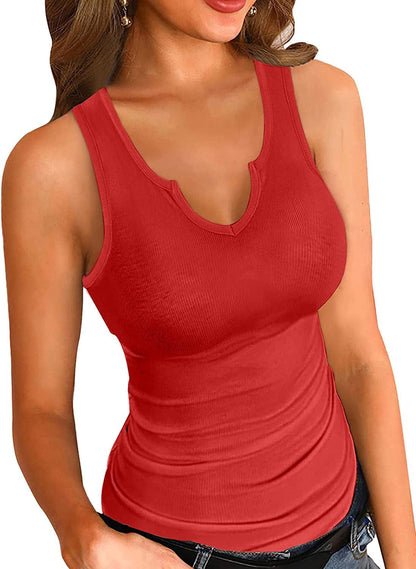 VICHYIE Tank Tops for Women Summer Sleeveless Shirts Ribbed Slim Fitted Tops A Red / X-Large