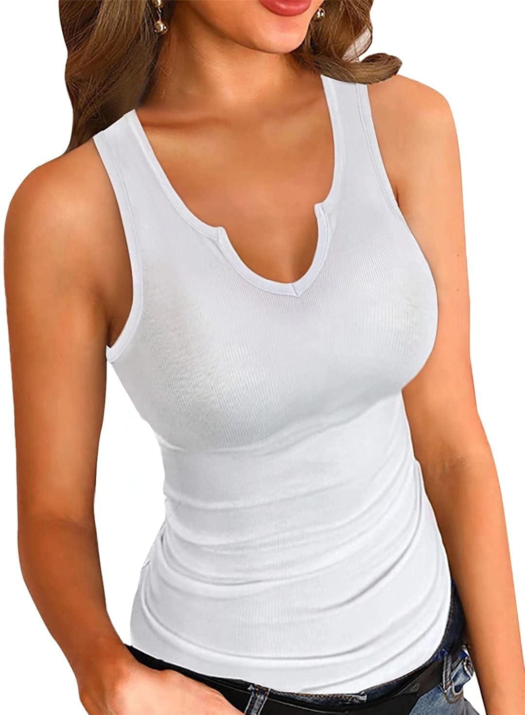 VICHYIE Tank Tops for Women Summer Sleeveless Shirts Ribbed Slim Fitted Tops A White / XX-Large