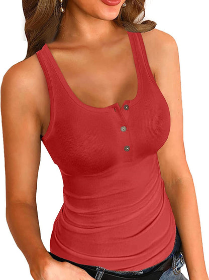 VICHYIE Tank Tops for Women Summer Sleeveless Shirts Ribbed Slim Fitted Tops B Red / XX-Large