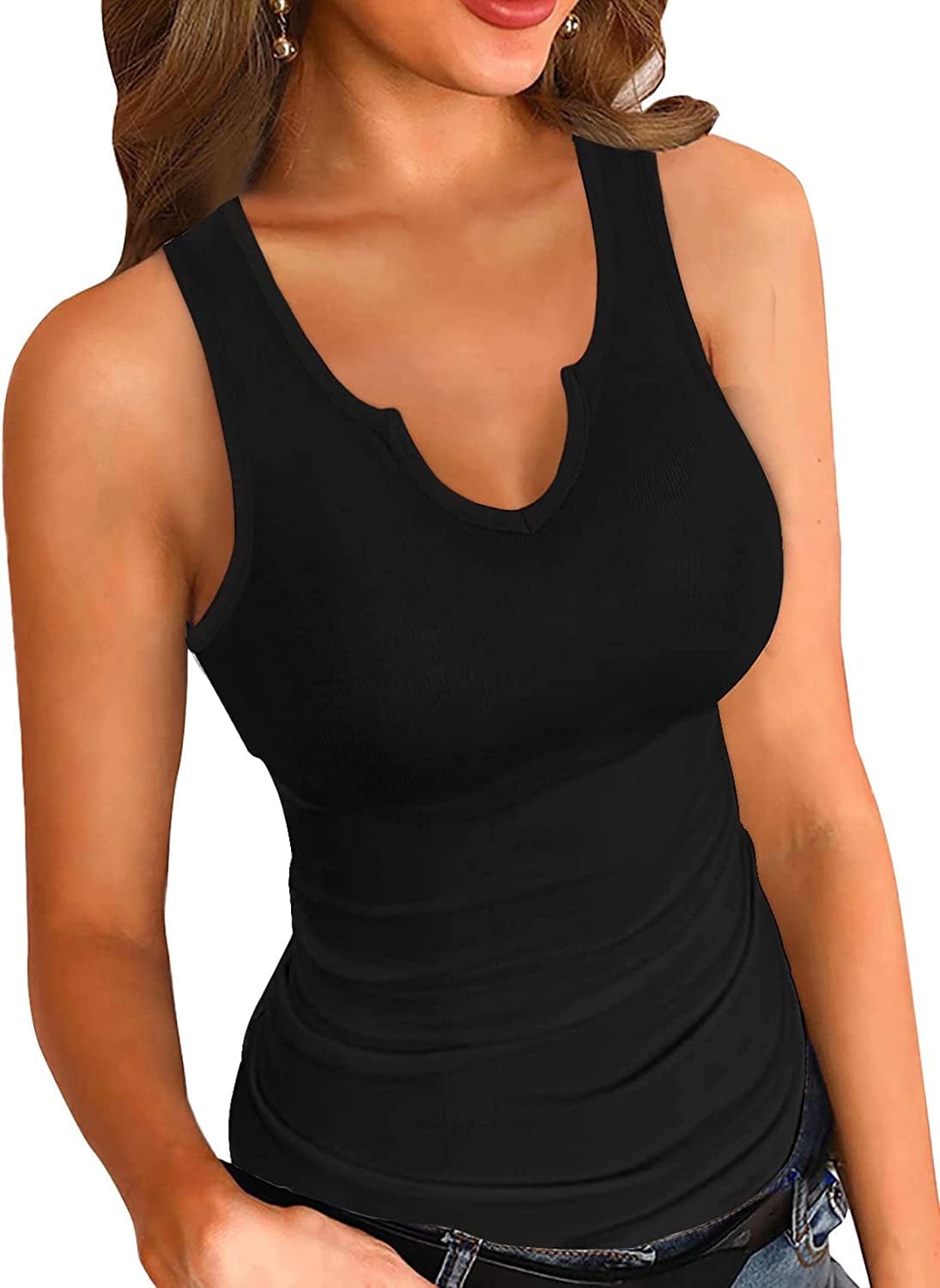 VICHYIE Tank Tops for Women Summer Sleeveless Shirts Ribbed Slim Fitted Tops A 1black / XX-Large