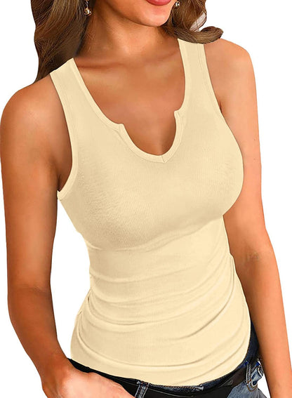 VICHYIE Tank Tops for Women Summer Sleeveless Shirts Ribbed Slim Fitted Tops A Apricot / X-Large