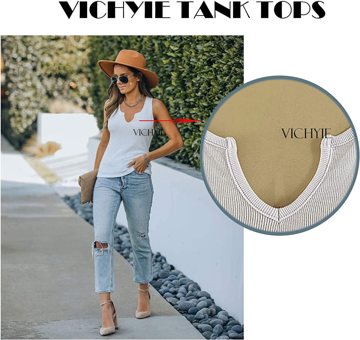 VICHYIE Tank Tops for Women Summer Sleeveless Shirts Ribbed Slim Fitted Tops