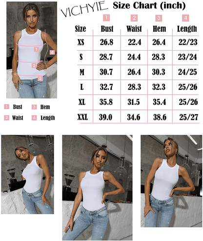 VICHYIE Women Tank Tops Summer Sleeveless Basic Cami Top Shirt Slim Knit Ribbed Racerback Blouses Apparel & Accessories > Clothing > Activewear Kylie Max   