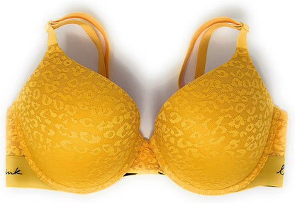 Victoria'S Secret Pink Wear Everywhere Push-Up Bra Goldenrod Cheetah Lace / 34DD